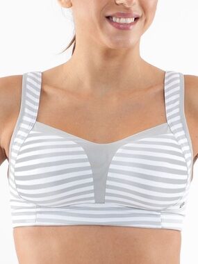 Lululemon Ta Ta Tamer II Silver Spoon White Narrow Bold Multi Stripe Sports Bra